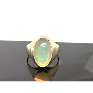 Natural Opal Cocktail Ring Cabochon GIA Certified 14k Yellow Gold Size 10.75
